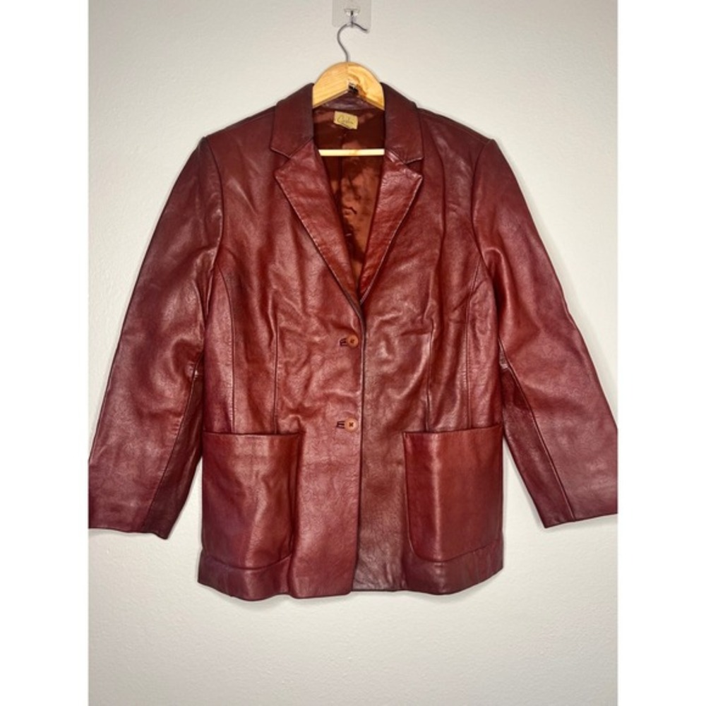 Caslon Vintage Burgundy Floral Embossed Leather Blazer Boxy fit‎ Jacket XL